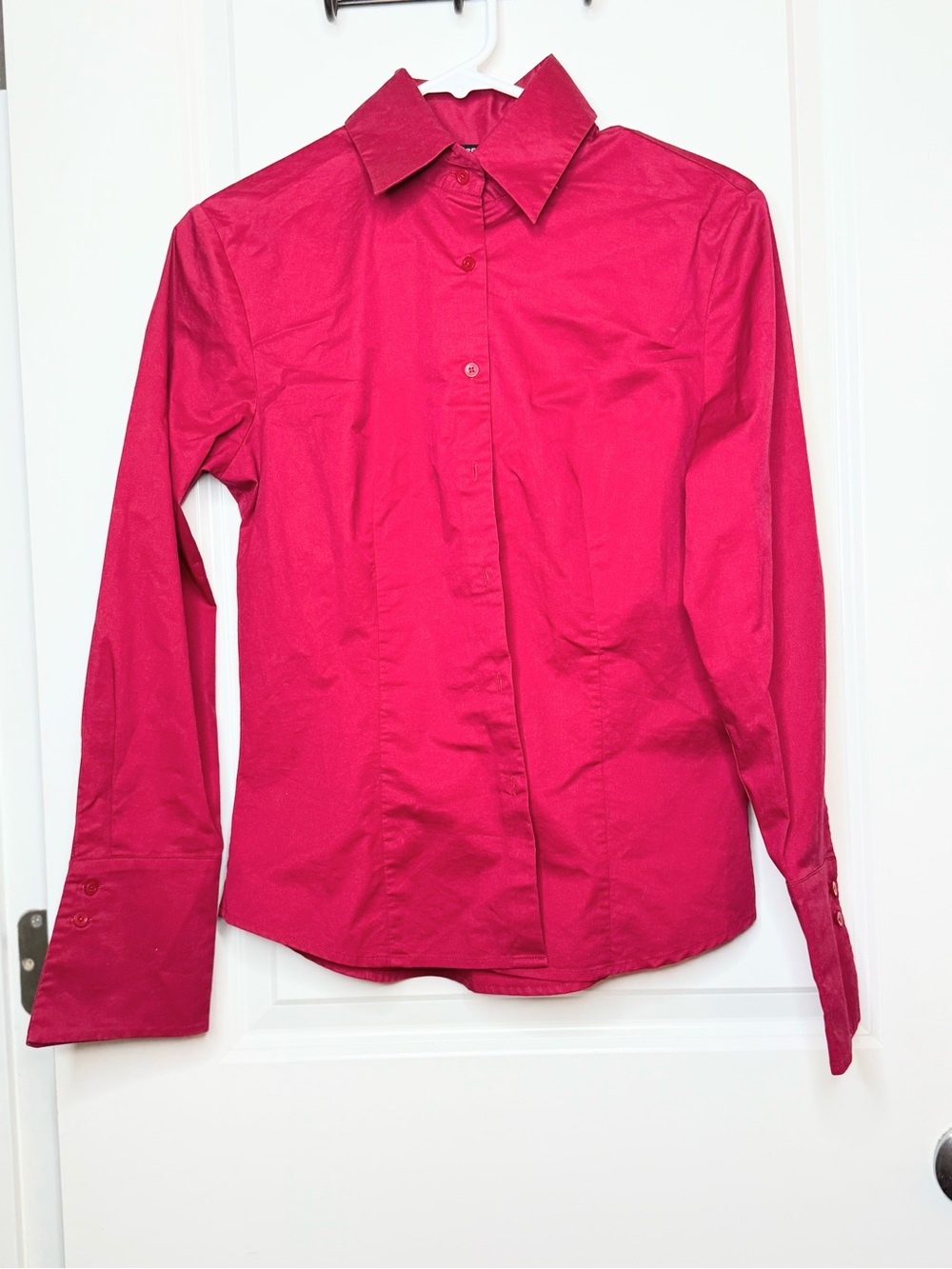 Express Stretch Red Button Front Shirt Womens Small Long Sleeve Career Blouse